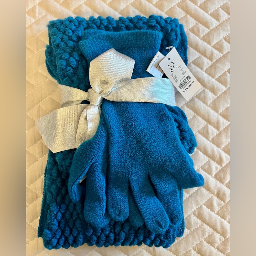 New York & Company, Scarf & Hat Gift Set, NWT, One Size, Turquoise Blue